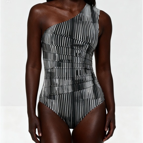 Calvin Klein Other - Calvin Klein One-Shoulder One Piece Swimsuit in‎ Black Multi Dry Brush Size 12